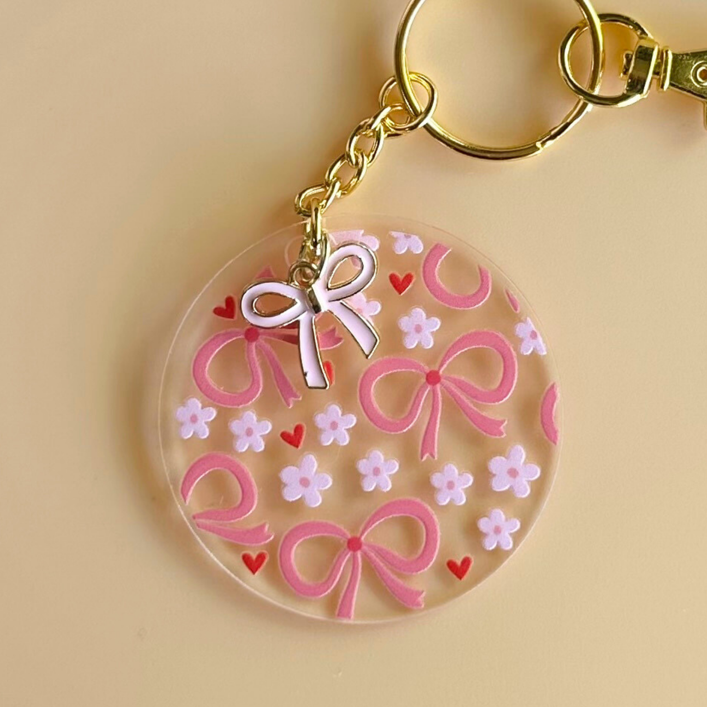 Pink Bow & Daisies Acrylic Keychain