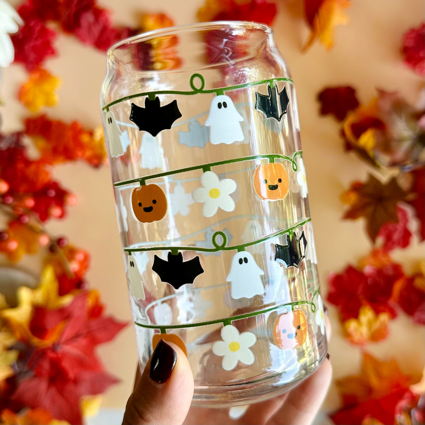 Halloween String Lights 16oz Glass Cup