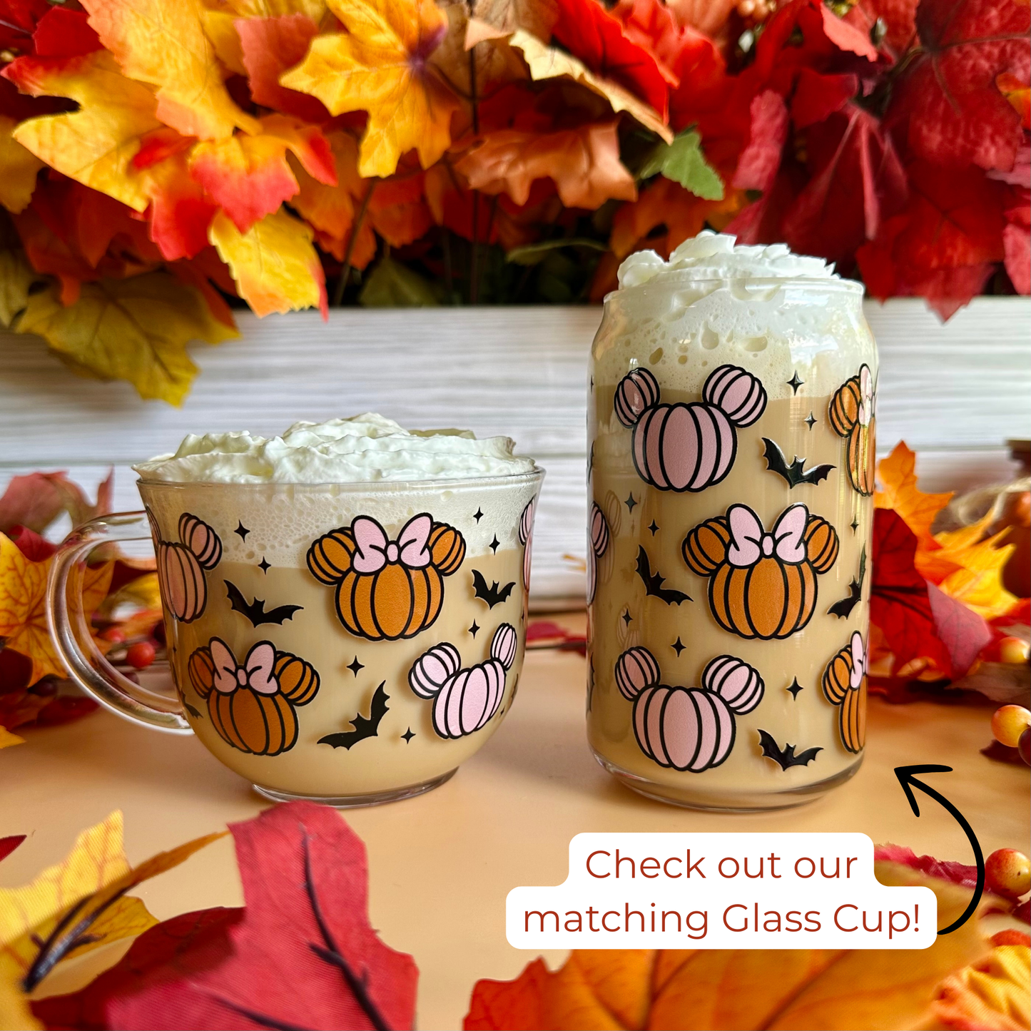 Pumpkins & Bats 18oz Glass Mug