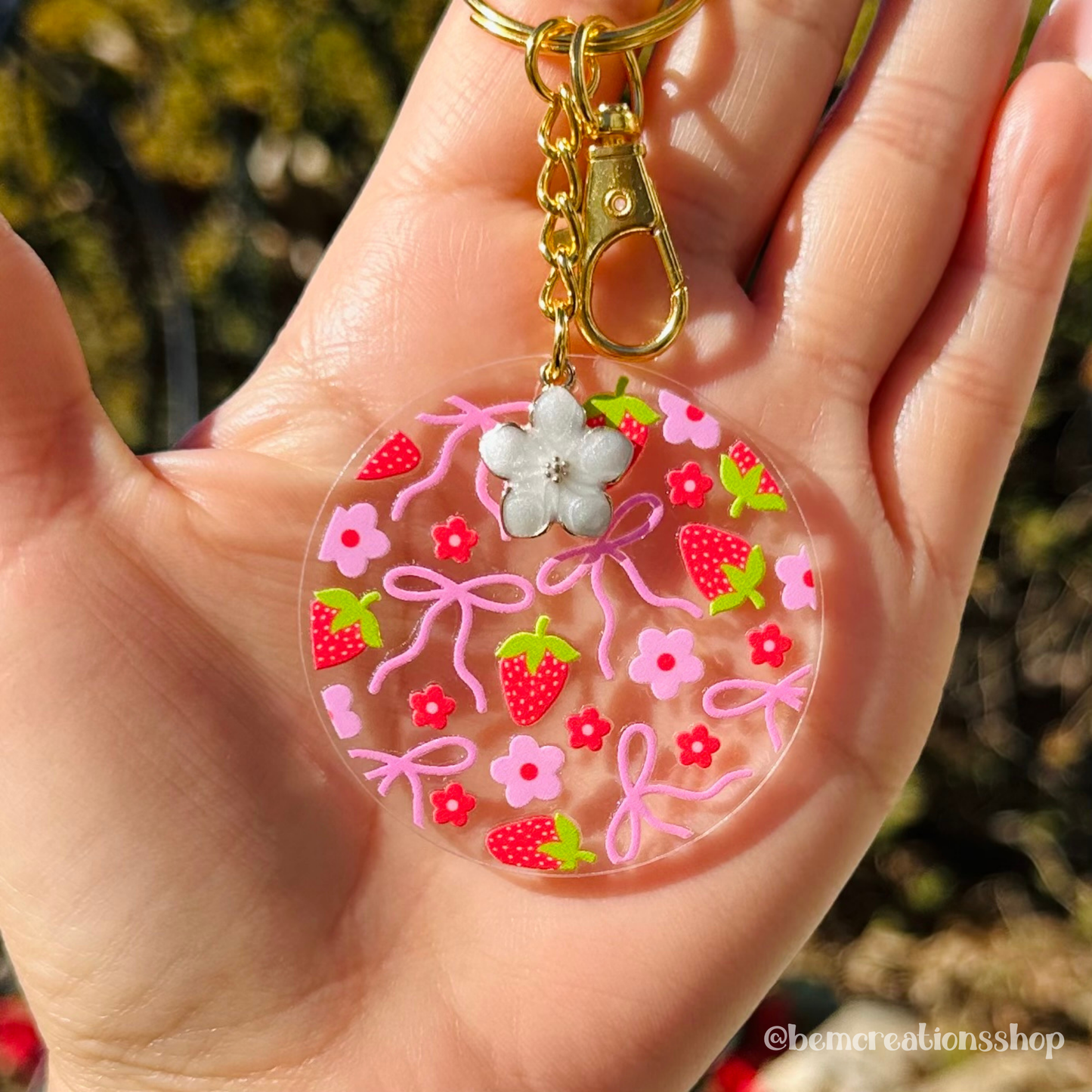 Bow Strawberry Acrylic Keychain
