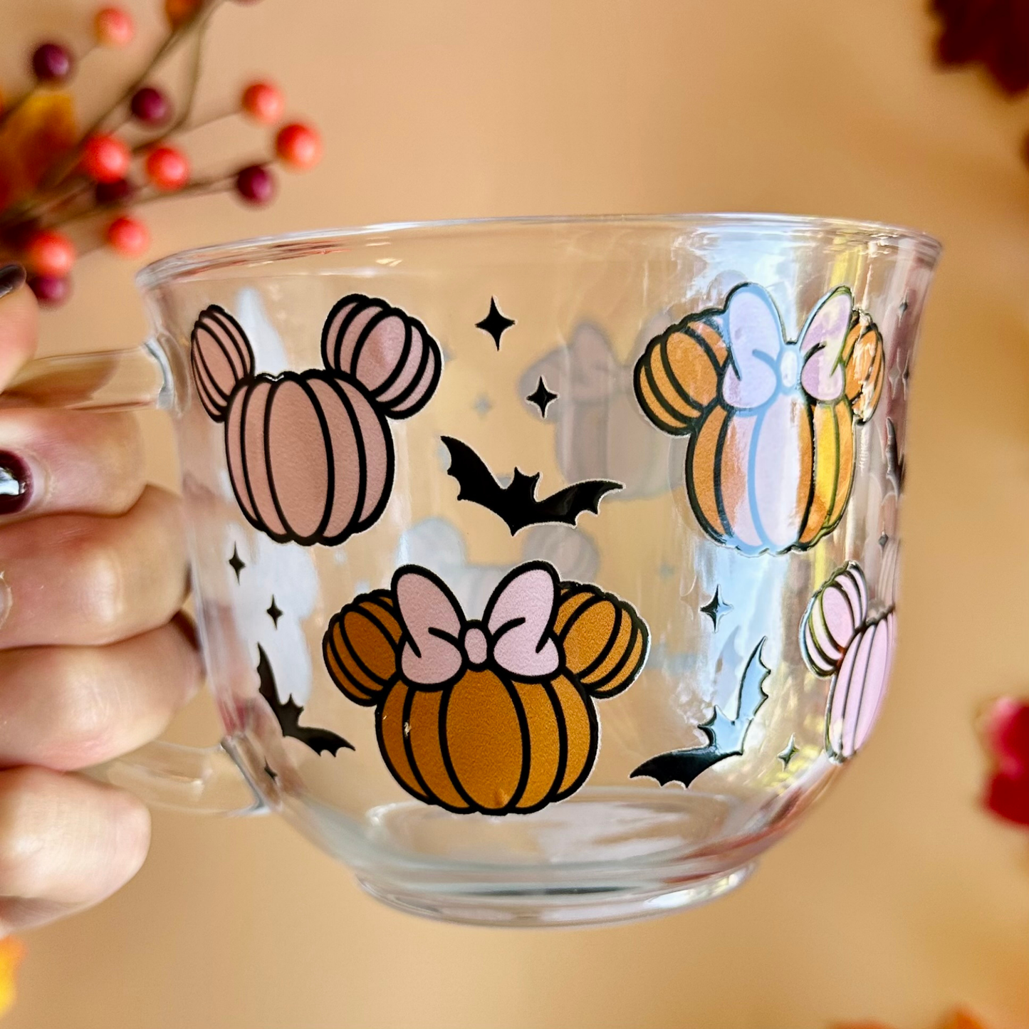 Pumpkins & Bats 18oz Glass Mug