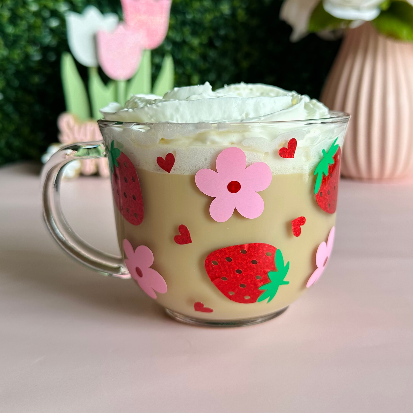 Strawberry & Flower 18oz Glass Mug