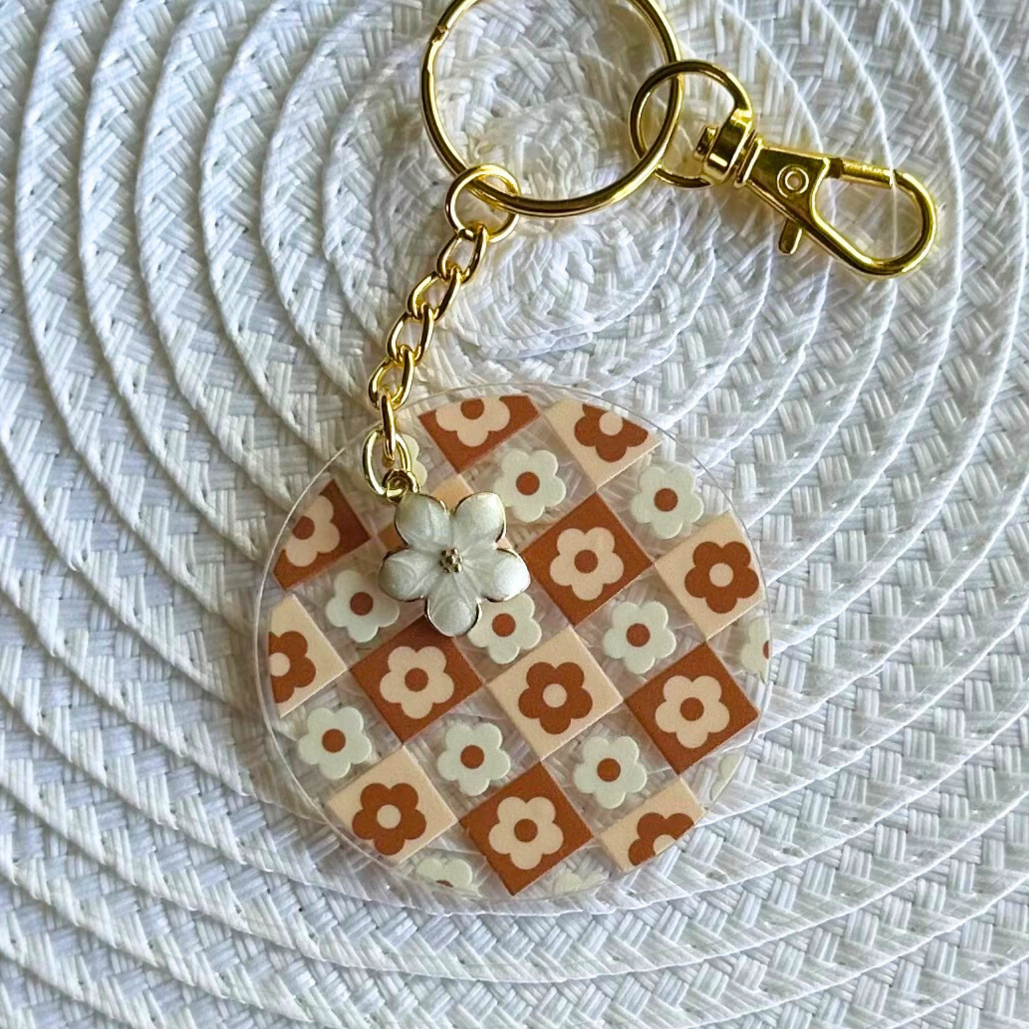 Coffee Brown Checkered Keychain