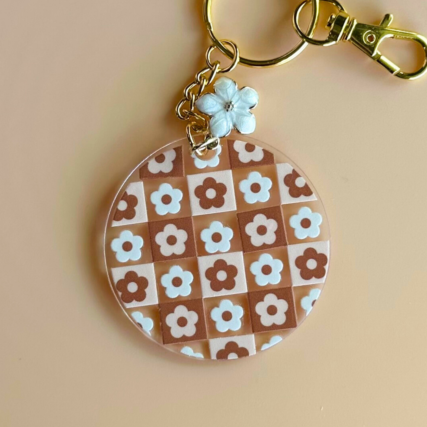 Coffee Brown Checkered Keychain