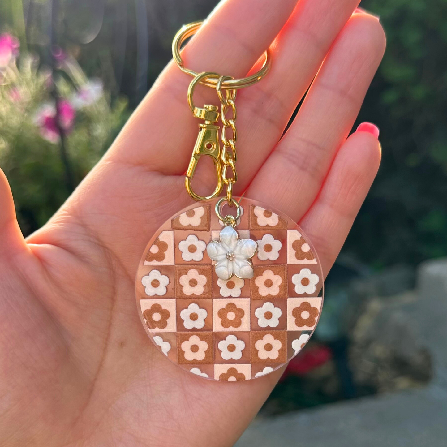 Coffee Brown Checkered Keychain