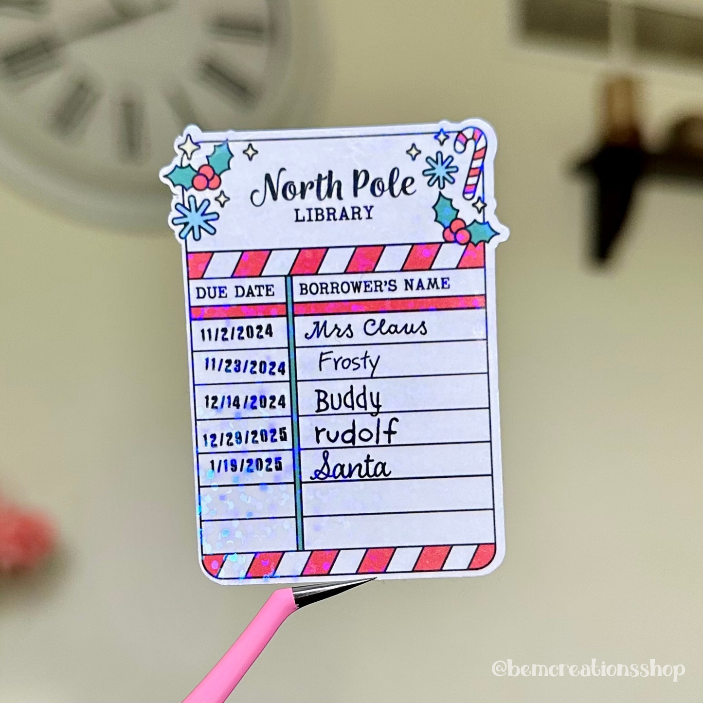 North Pole Library Due Card Sticker