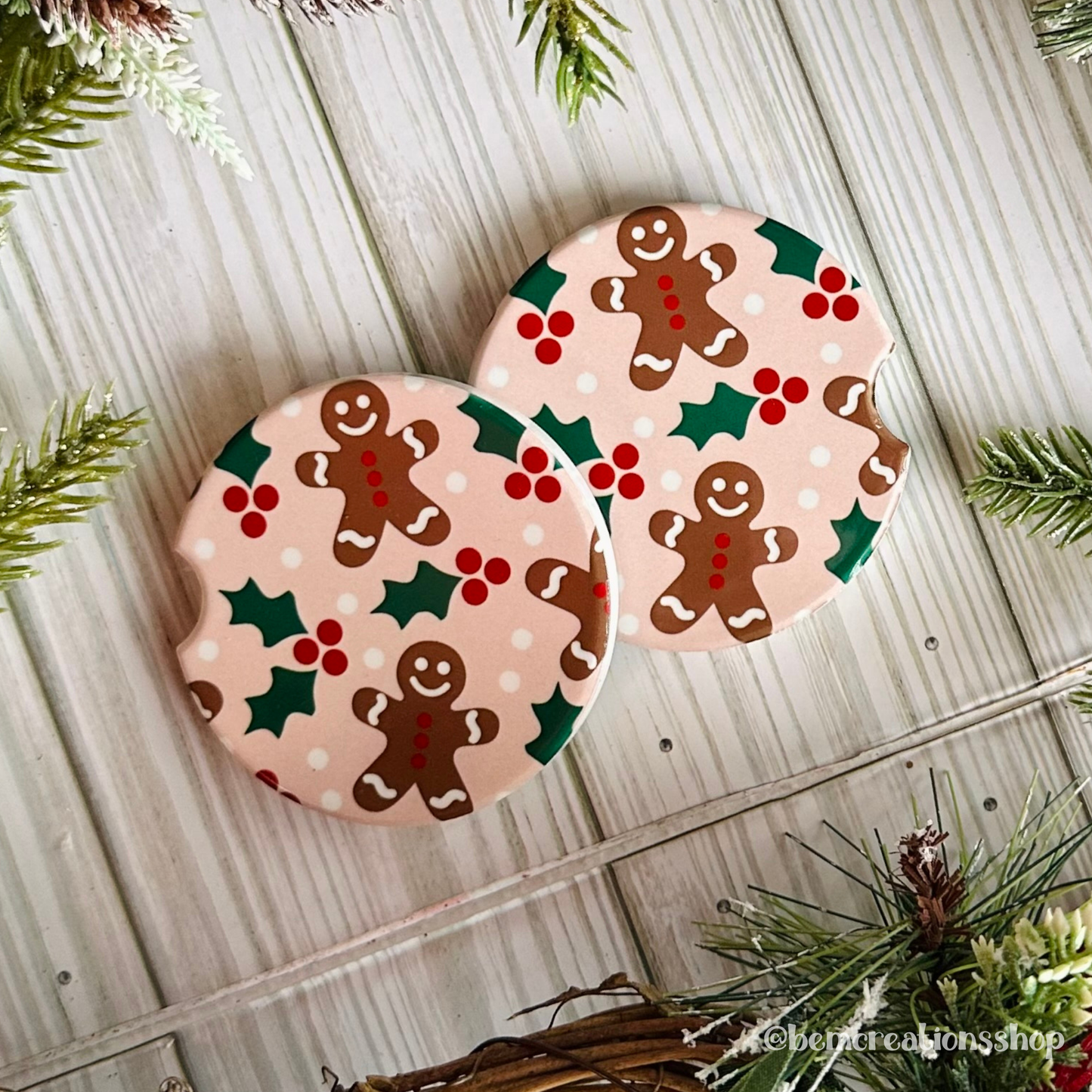 Gingerbread Snowmen Car Coaster Set