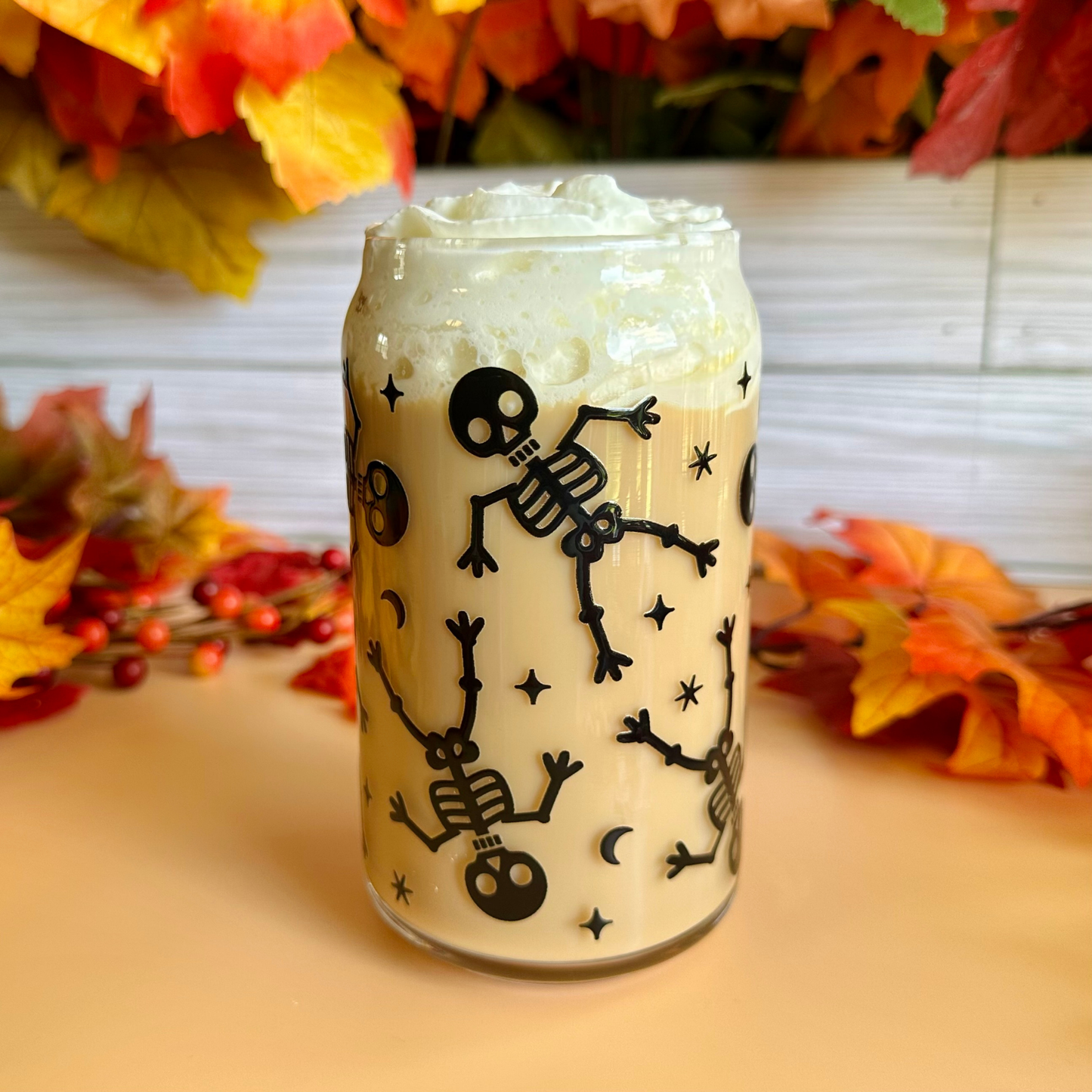 Cute Skeletons 16oz Glass Cup