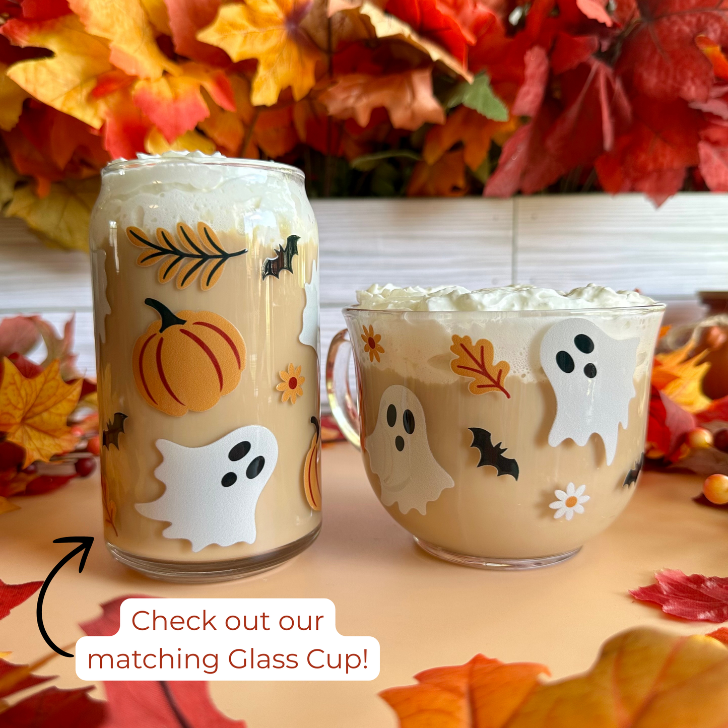 Pumpkin Ghosts 18oz Glass Mug