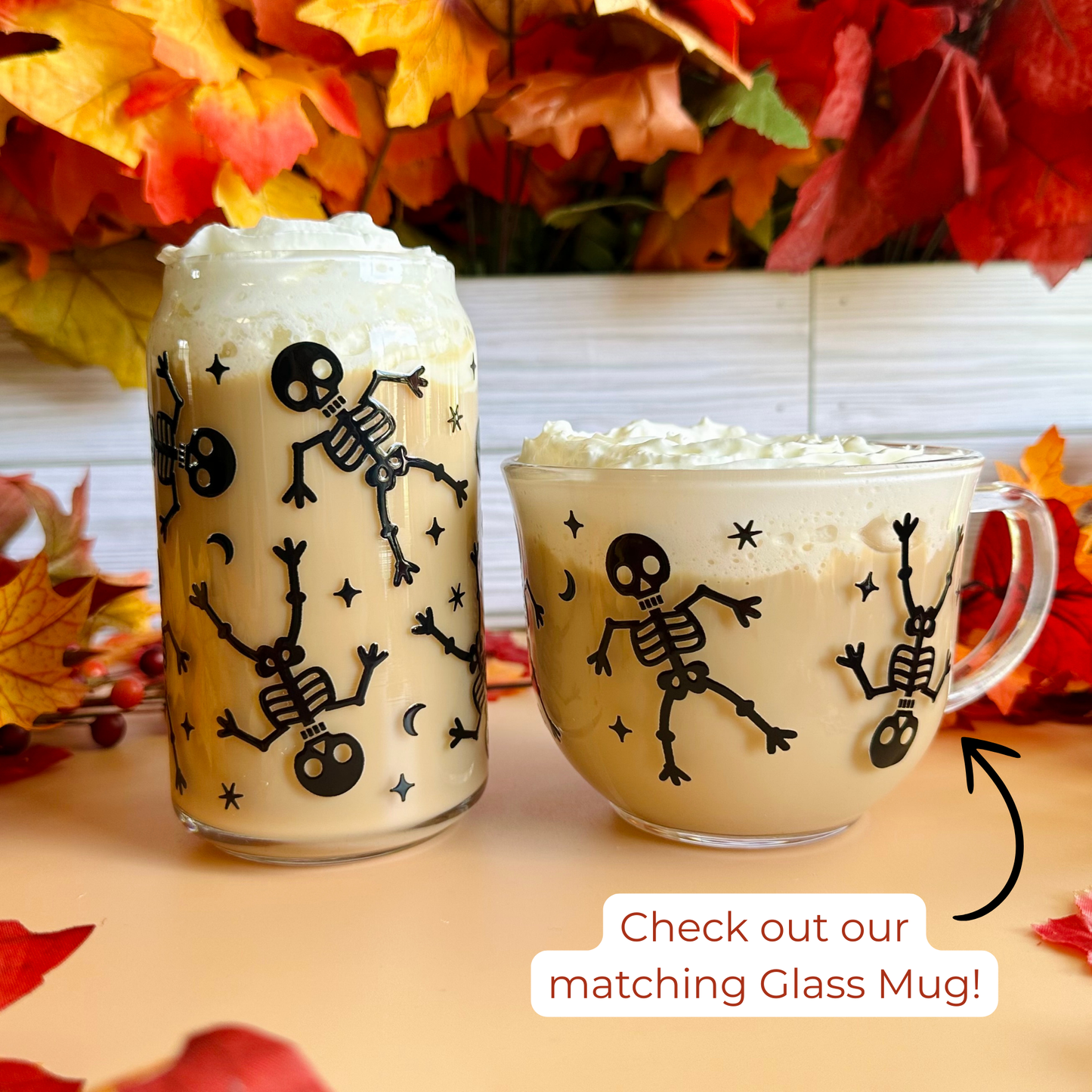 Cute Skeletons 16oz Glass Cup