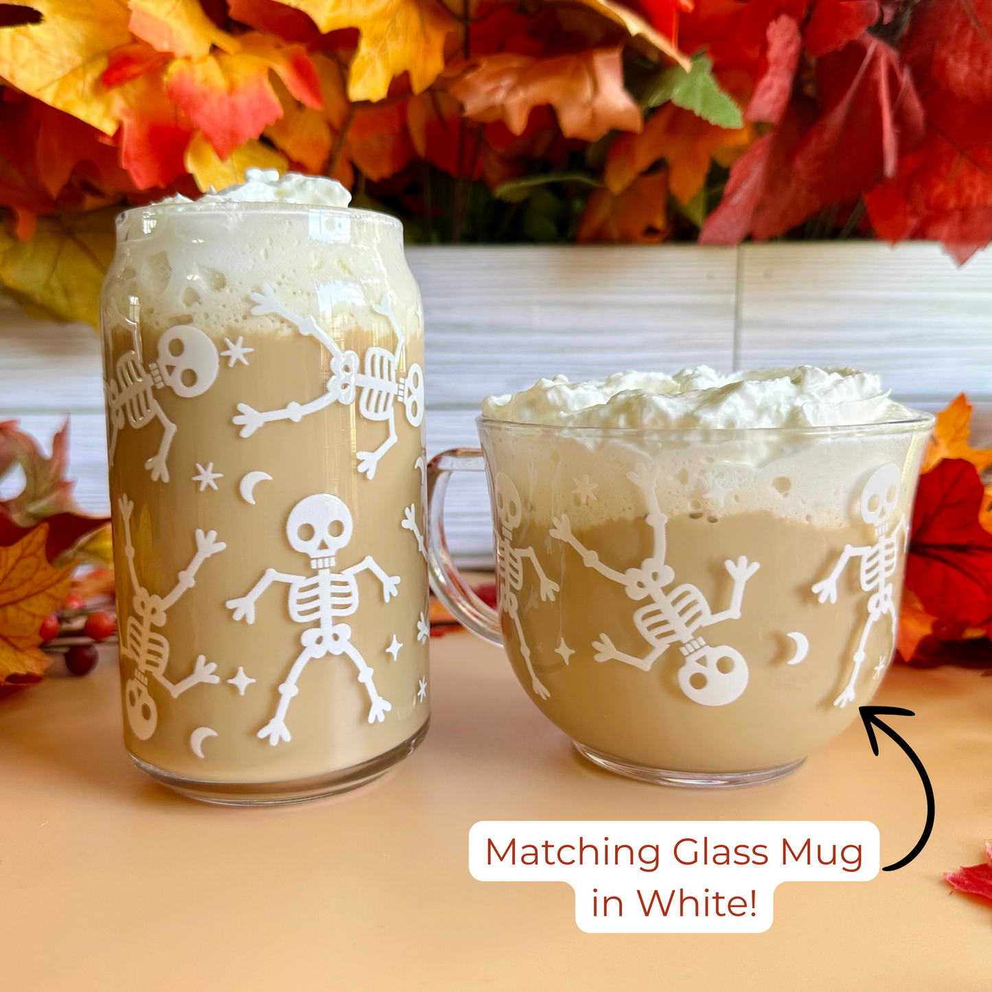 Cute Skeletons 16oz Glass Cup