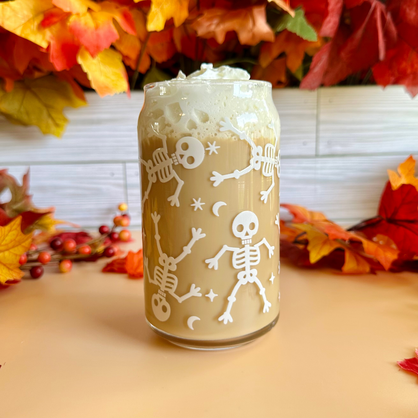 Cute Skeletons 16oz Glass Cup