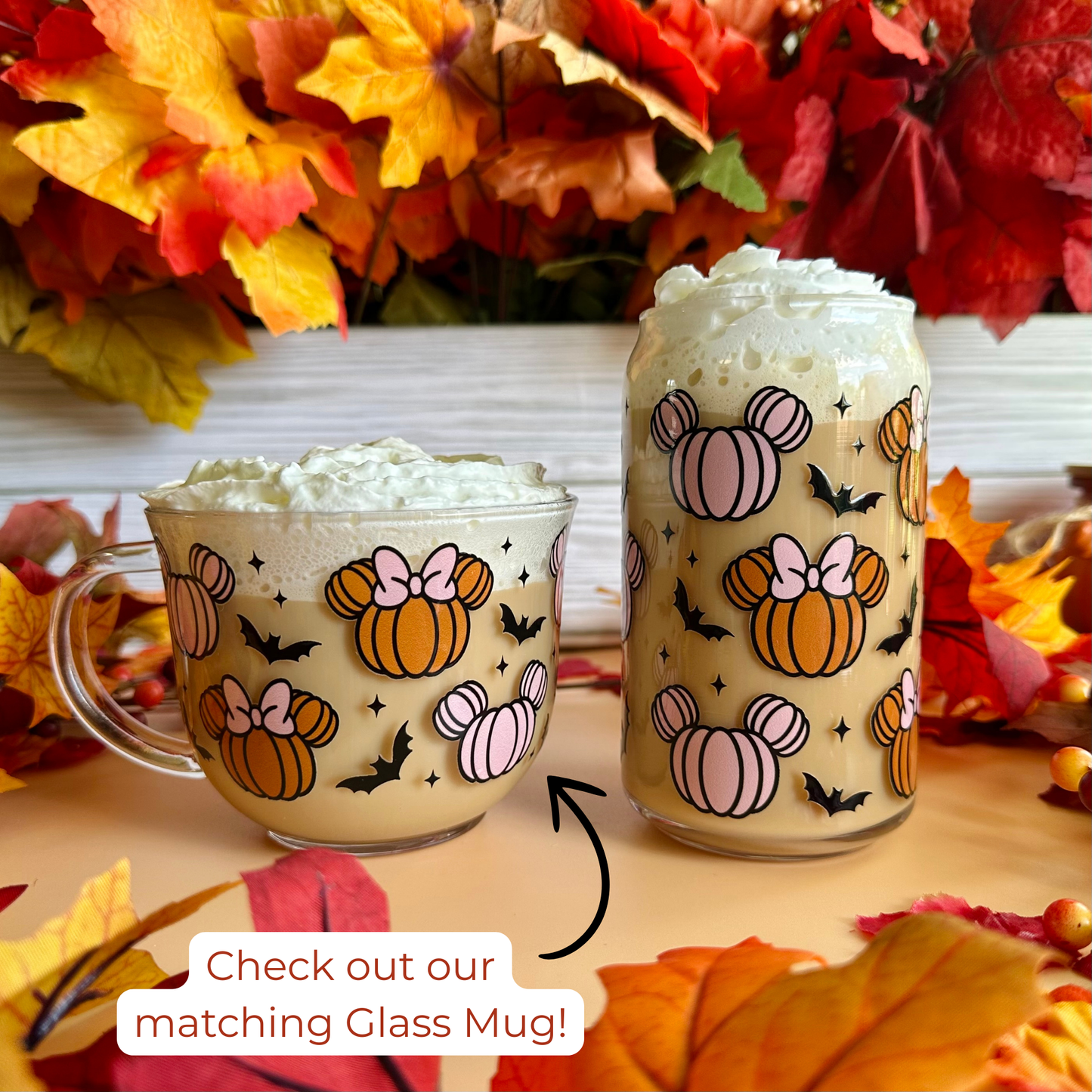 Fall Pumpkins & Bats 16oz Glass Cup