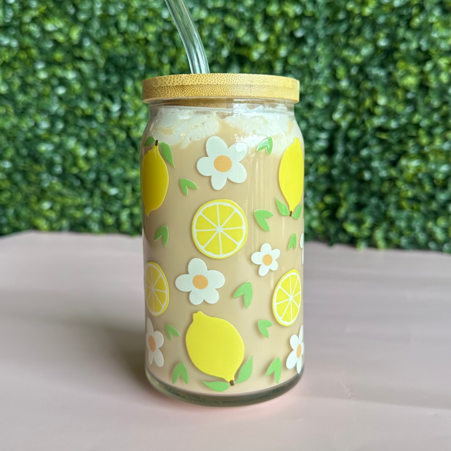 Lemon Daisies 16oz Glass Cup