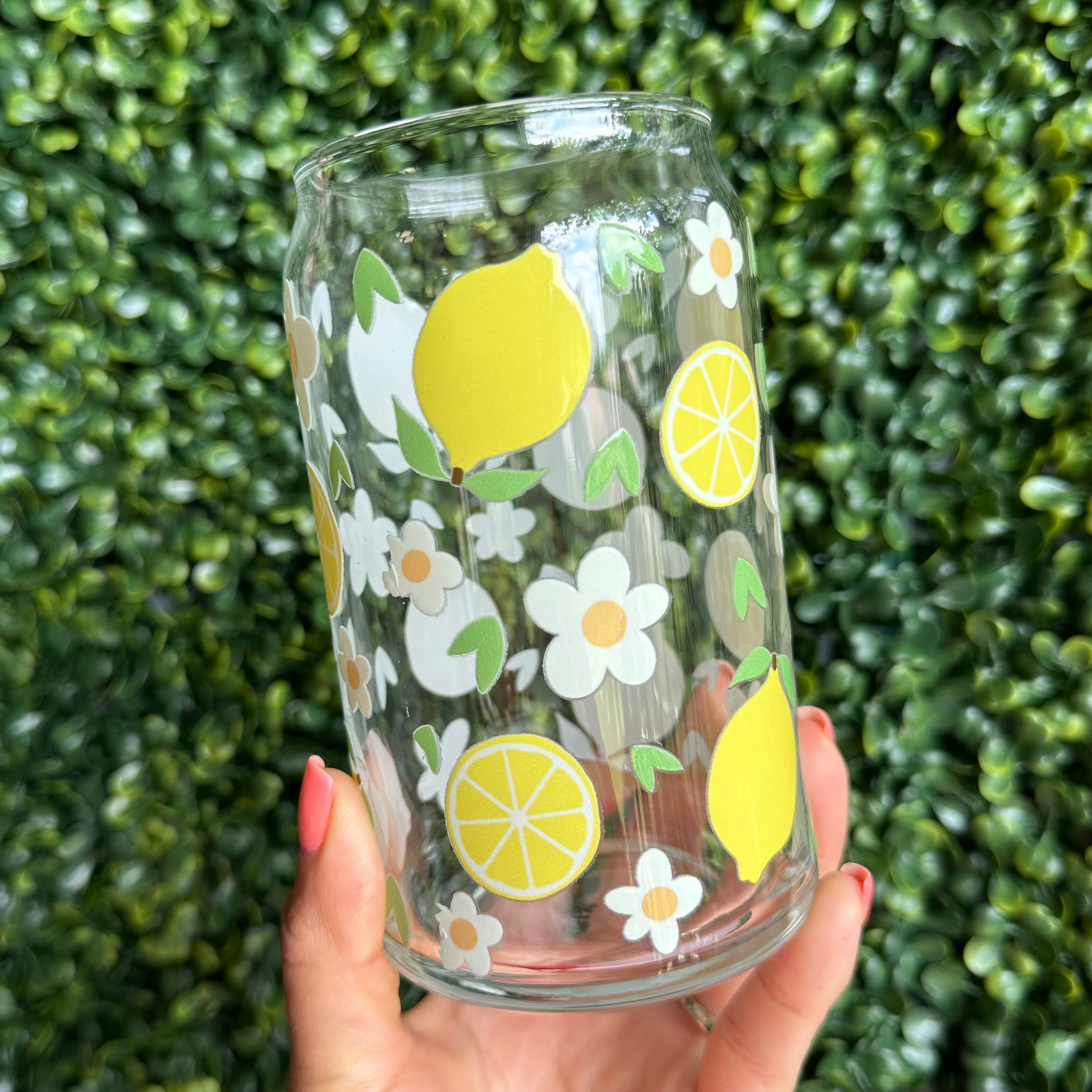 Lemon Daisies 16oz Glass Cup