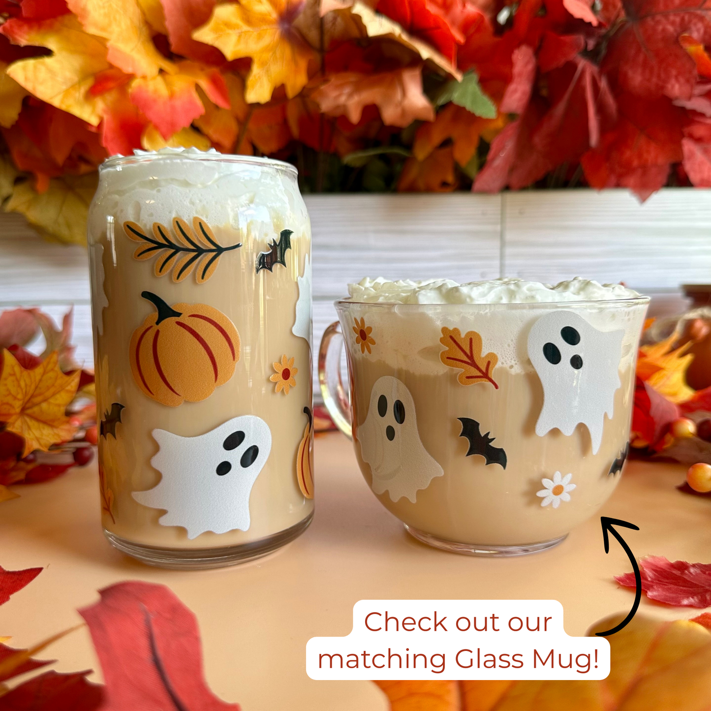 Cute Pumpkin Ghosts 16oz Glass Cup