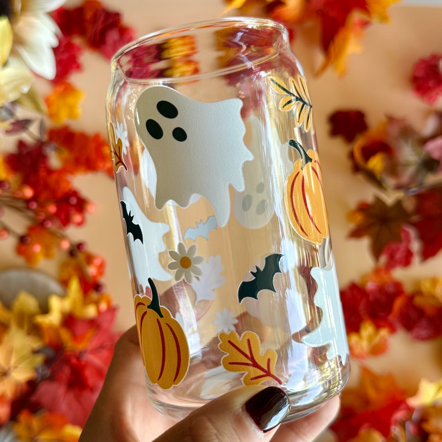 Cute Pumpkin Ghosts 16oz Glass Cup