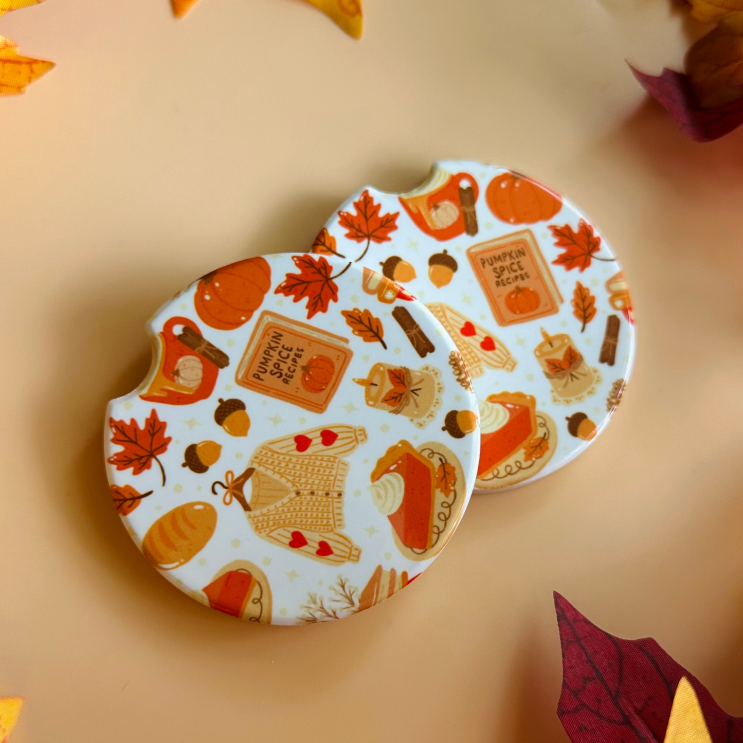 Cozy Pumpkin Spice Car Coaster Set
