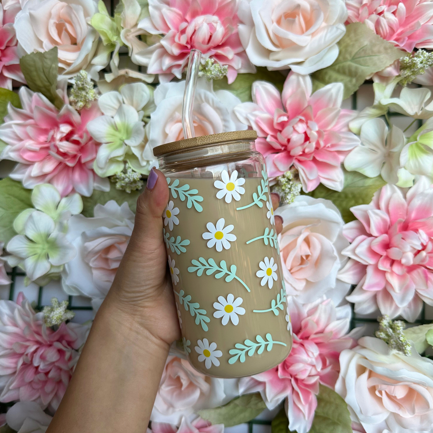 Summer Daisies 16oz Glass Cup
