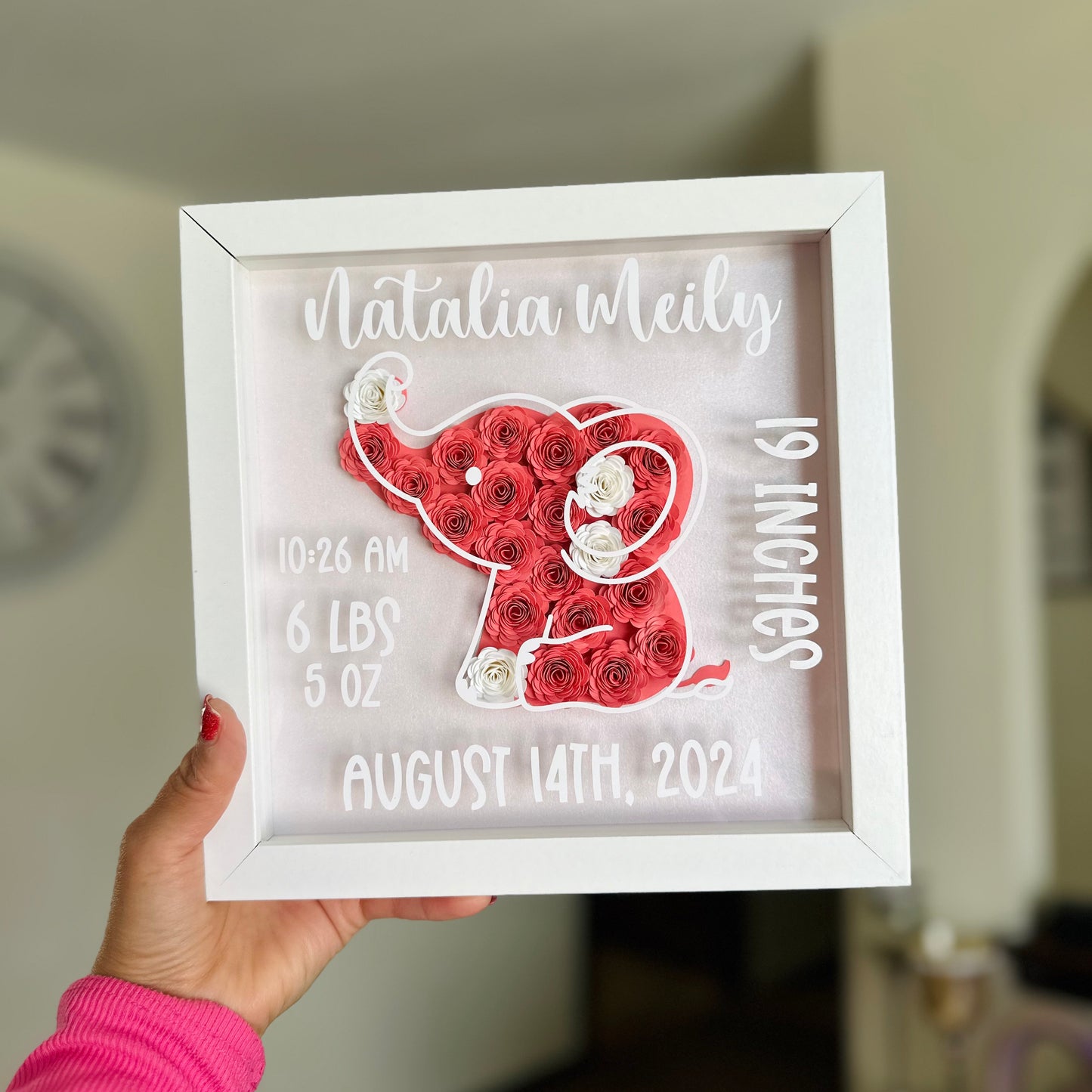 Baby Girl Elephant Birth Shadow Box