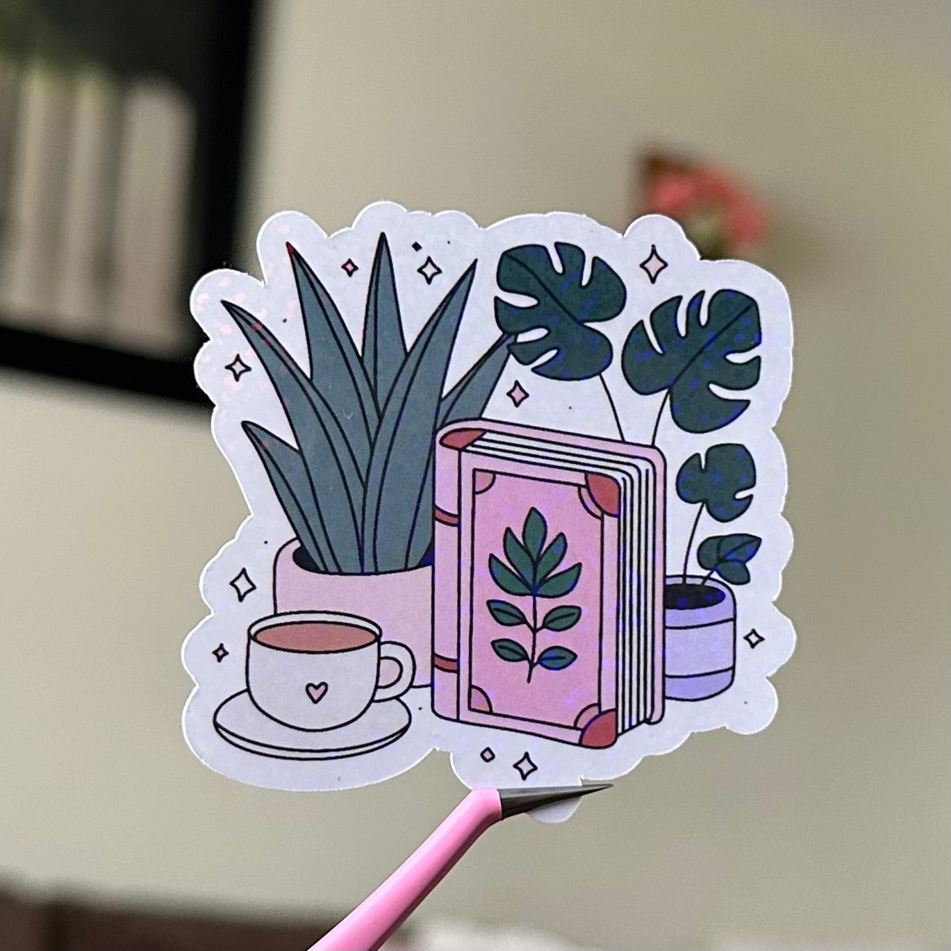 Plant and Book Lady Sticker