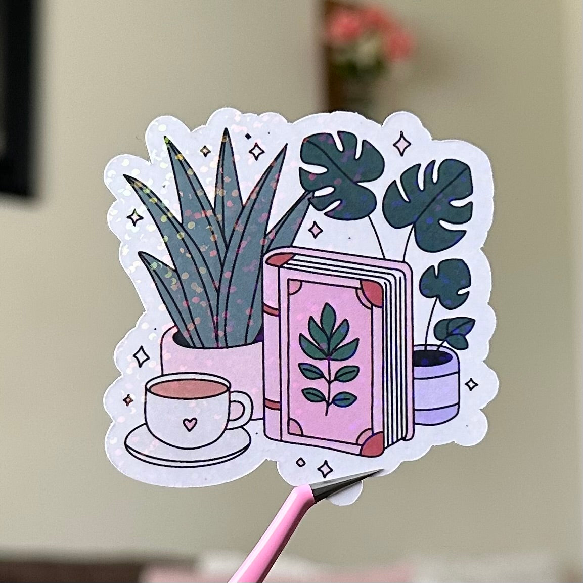 Plant and Book Lady Sticker