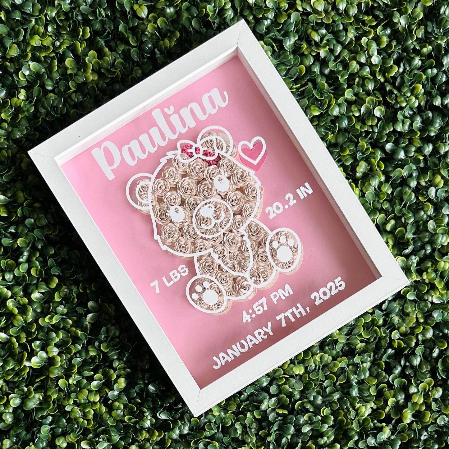 Beige Pink Baby Bear Shadow Box