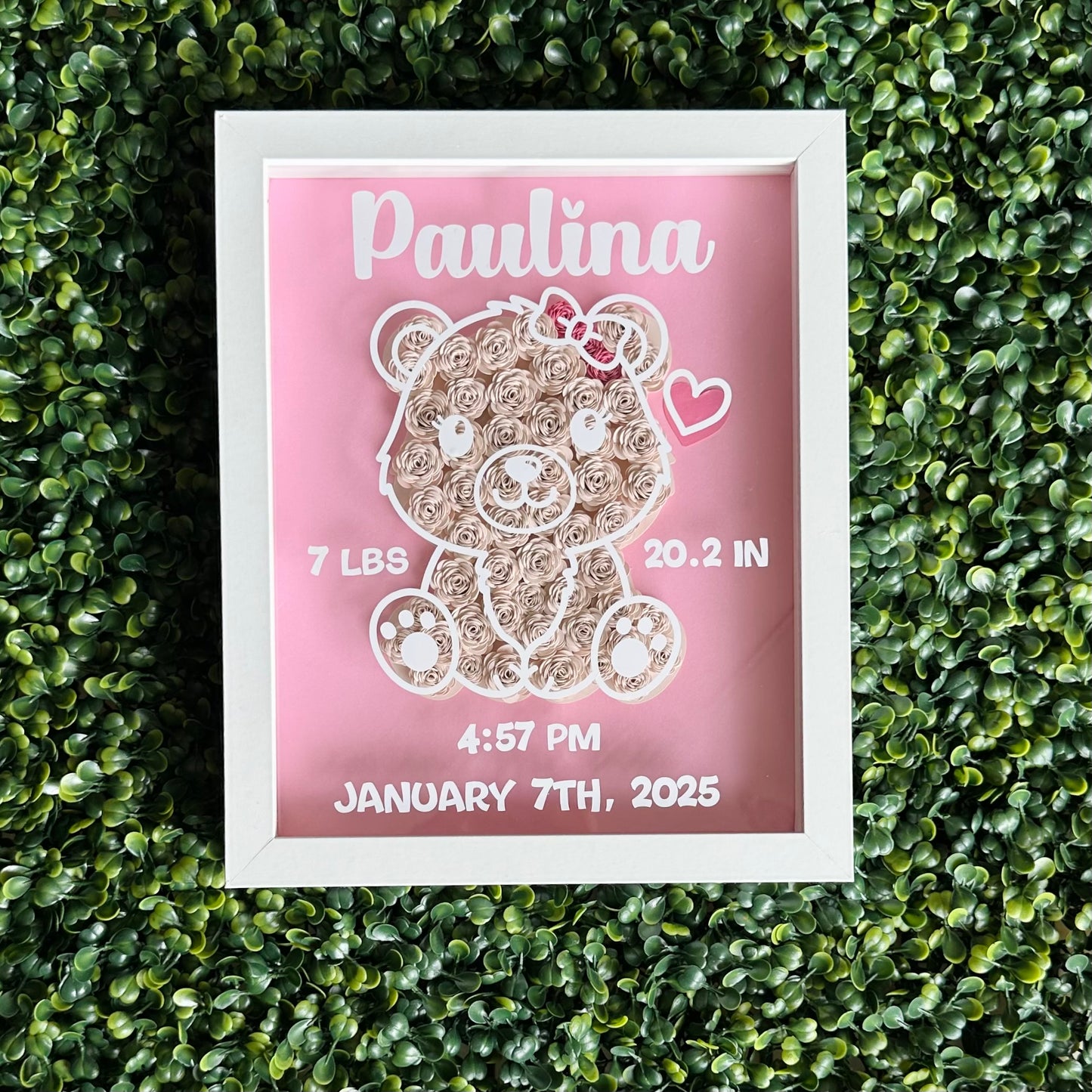 Beige Pink Baby Bear Shadow Box