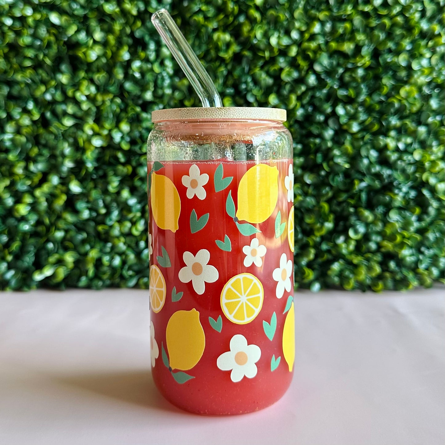 Lemon Daisies 16oz Glass Cup