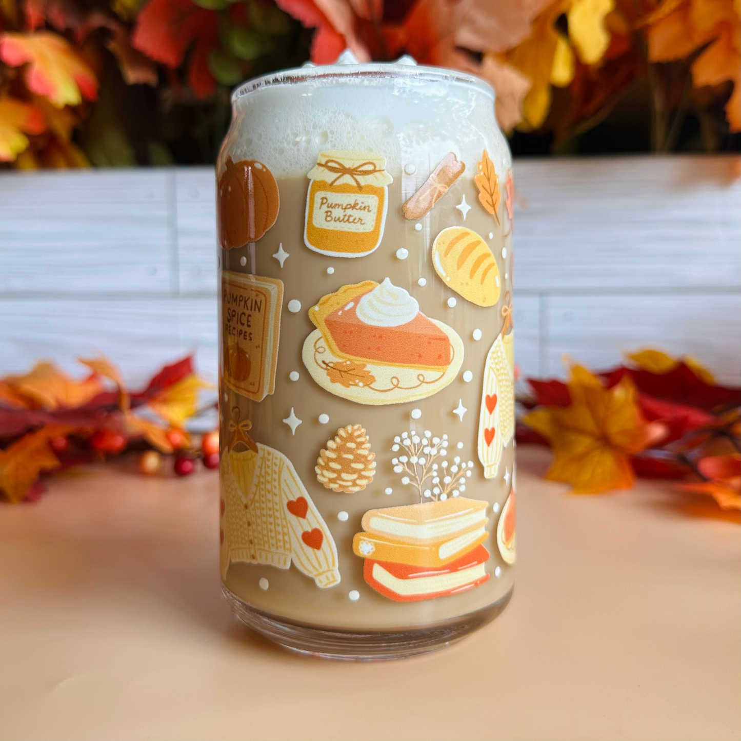 Pumpkin Spice Autumn 16oz Glass Cup