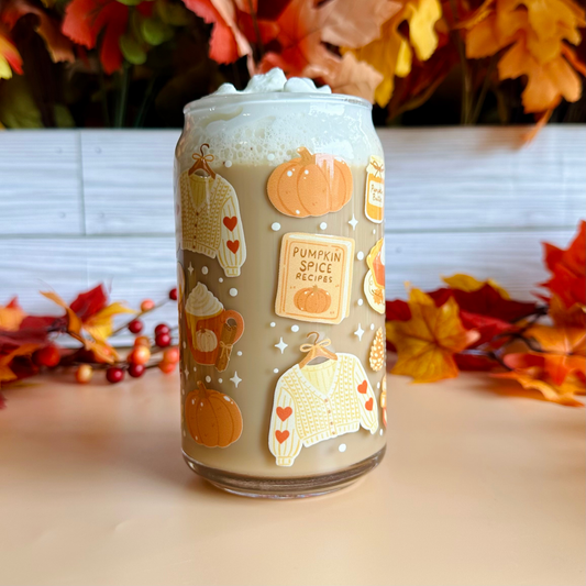 Pumpkin Spice Autumn 16oz Glass Cup
