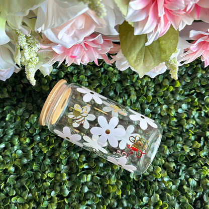 Bee & Daisy 16oz Glass Cup