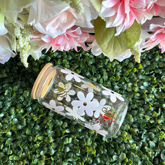 Bee & Daisy 16oz Glass Cup
