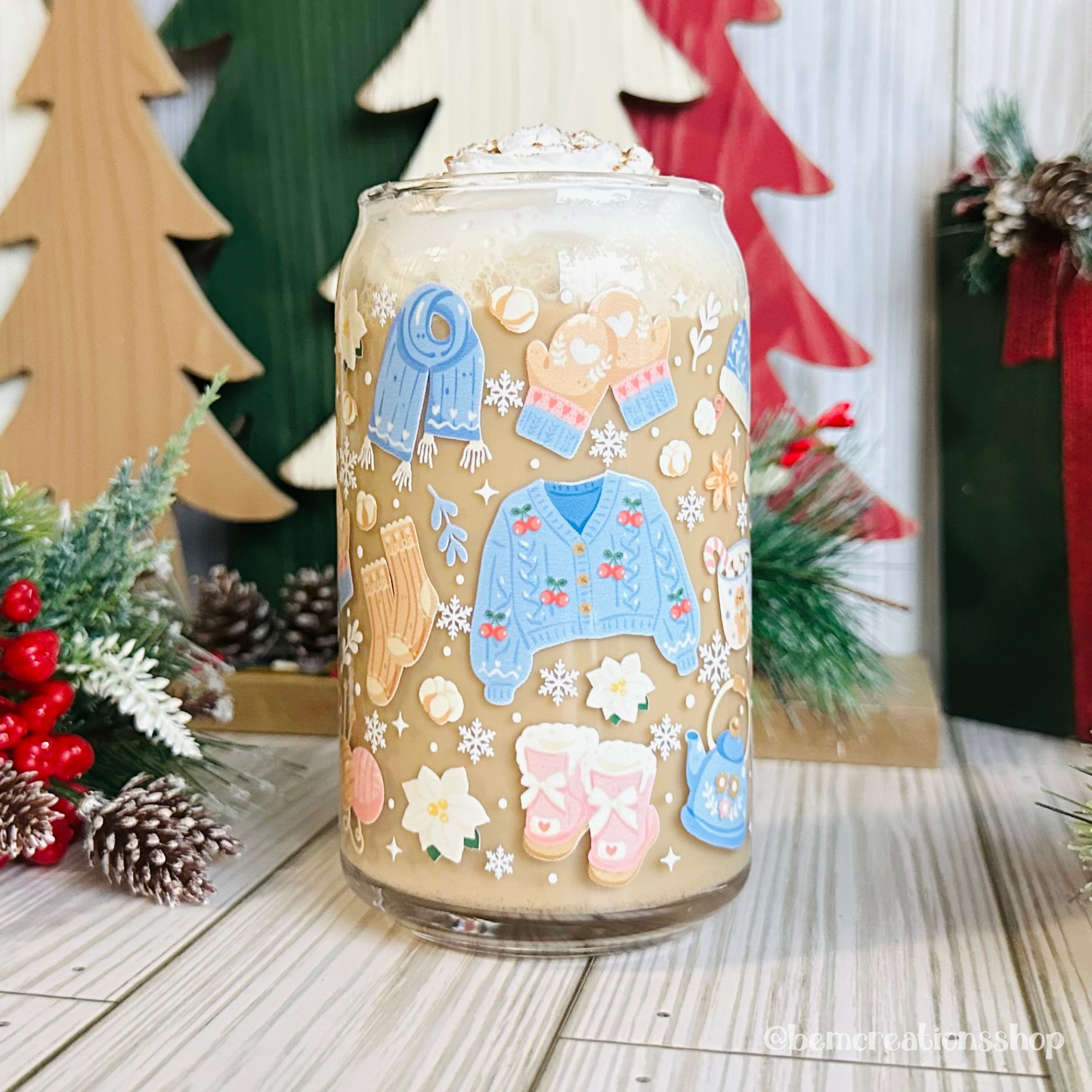 Cozy Christmas 16oz Glass Cup