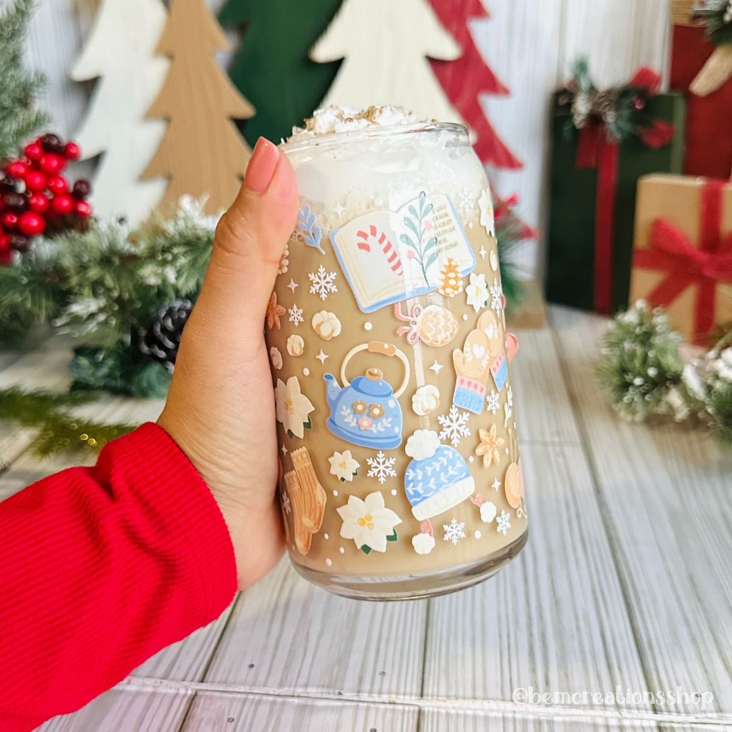 Cozy Christmas 16oz Glass Cup