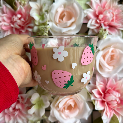 Pink Strawberry & White Flower 18oz Glass Mug