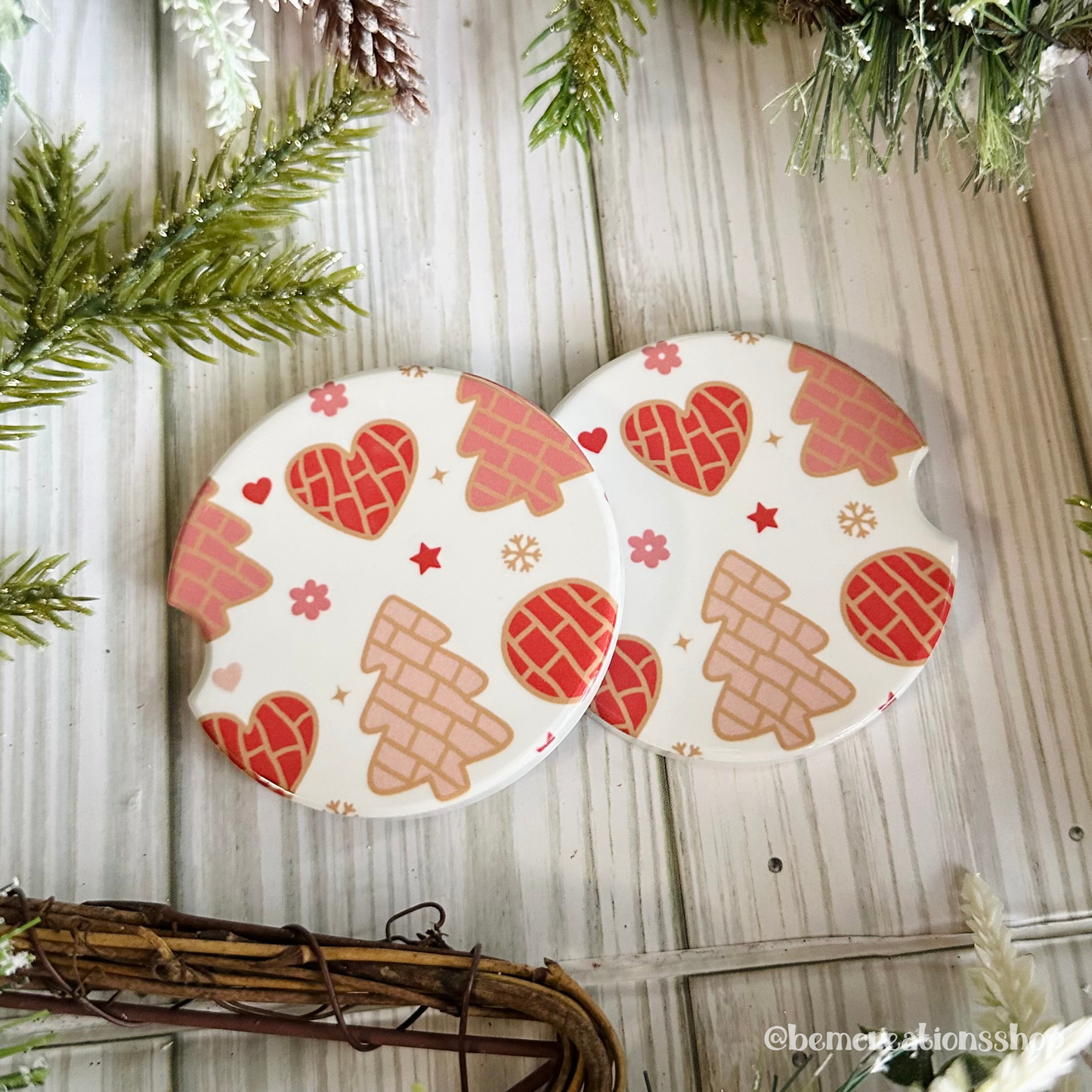 Christmas Conchas Trees Car Coaster Set