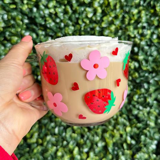 Strawberry & Flower 18oz Glass Mug