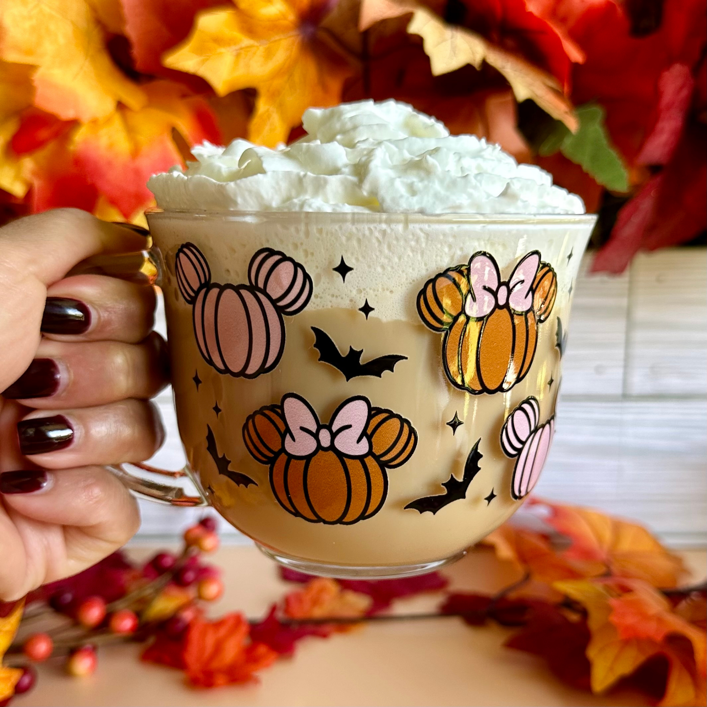 Pumpkins & Bats 18oz Glass Mug
