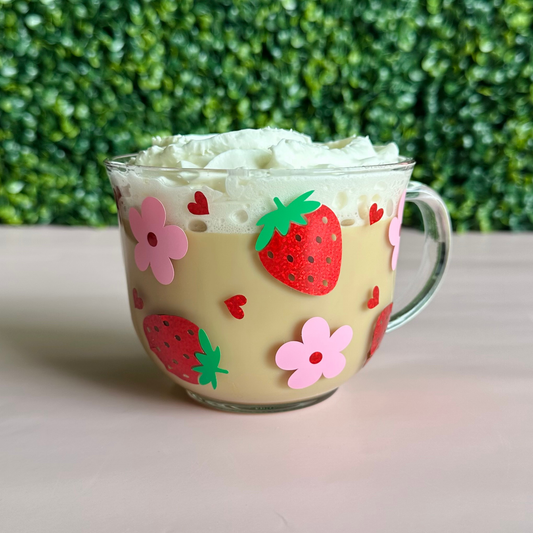 Strawberry & Flower 18oz Glass Mug