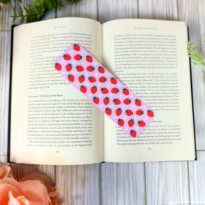 Red Strawberry & White Flower Bookmark