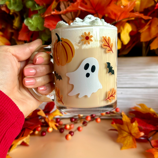 Pumpkin Ghosts 12oz Glass Mug