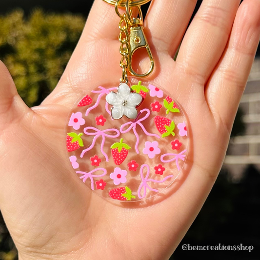 Bow Strawberry Acrylic Keychain