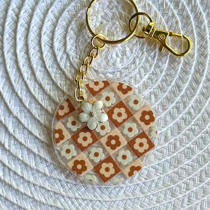 Coffee Brown Checkered Keychain