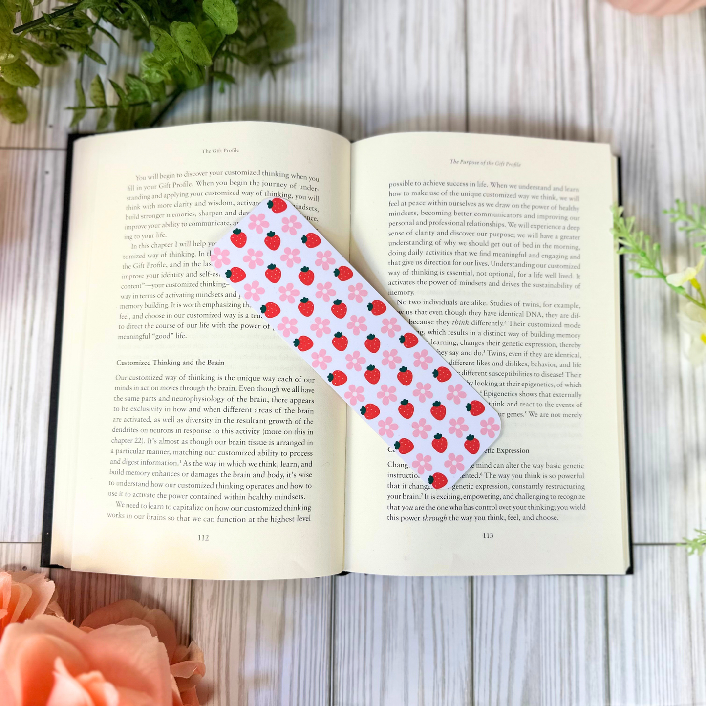 Red Strawberry & Pink Flower Bookmark