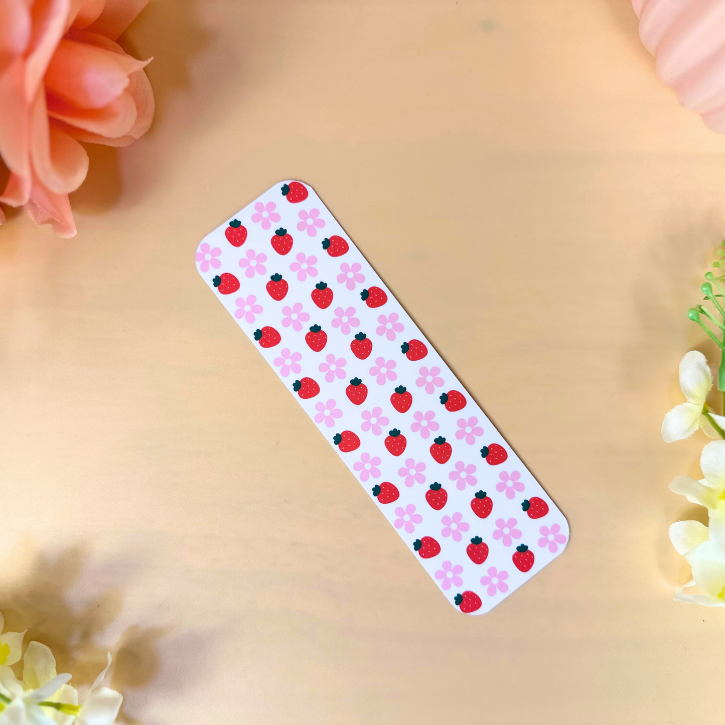 Red Strawberry & Pink Flower Bookmark