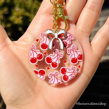 Bow Cherry Acrylic Keychain