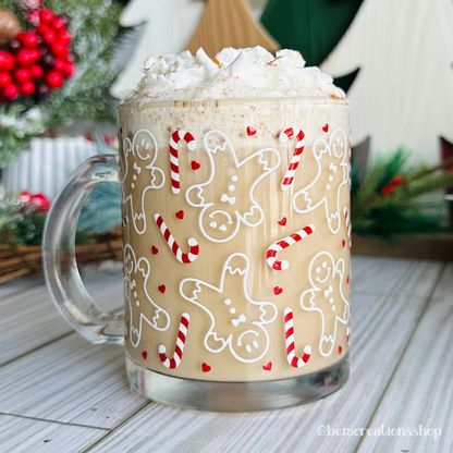 Gingerbread & Candy Canes 12oz Glass Mug