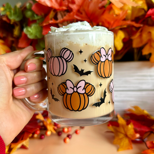 Pumpkins & Bats 12oz Glass Mug