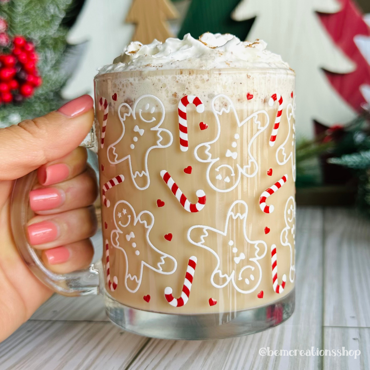 Gingerbread & Candy Canes 12oz Glass Mug